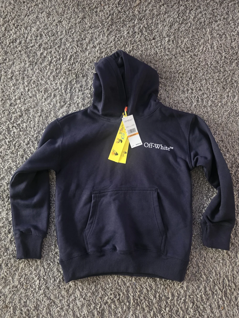 Off-White Kids Navy Blue Pullover Hoodie with Front Pocket